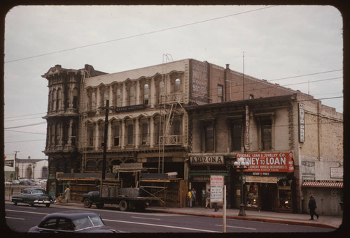 Main Street at 101 freeway. Grand Central Hotel being wrecked