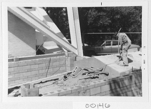 Construction of a computer room addition at the base of the 150-foot tower telescope, Mount Wilson Observatory