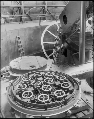 100-inch telescope mirror cell, showing support system, Mount Wilson Observatory