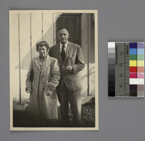 Grace Burke Hubble and Edwin Powell Hubble outside their rental house in Spesutie Island, Aberdeen, Maryland