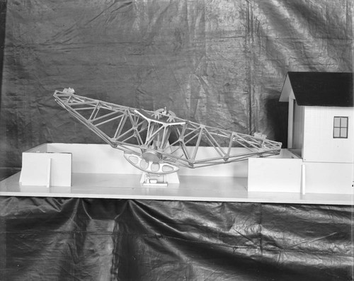 Model of the 50-foot interferometer, and building, at Mount Wilson Observatory