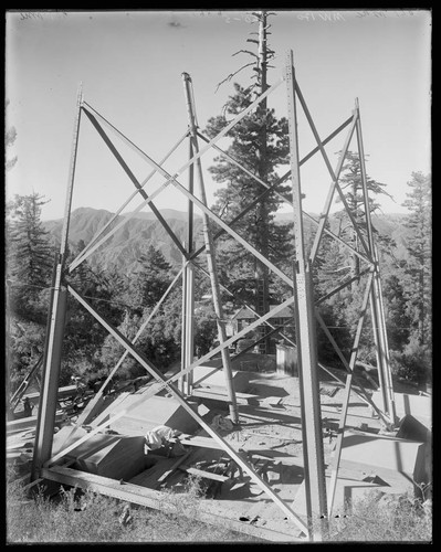 Partial construction of the 150-foot tower, Mount Wilson Observatory