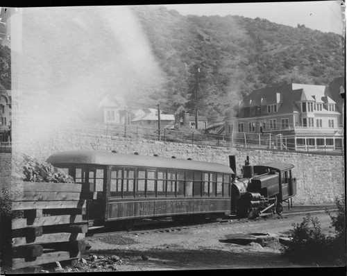 Pike's Peak Railroad: engine and car at Manitou