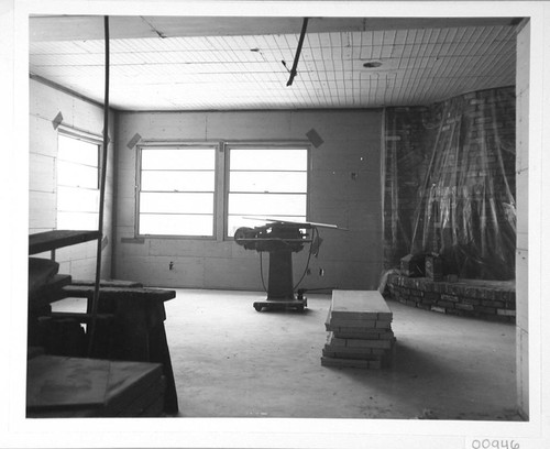 Interior of the living room in a new house on Mount Wilson, under construction