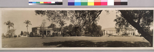 Panoramic view of the Huntington residence and library building, circa 1918