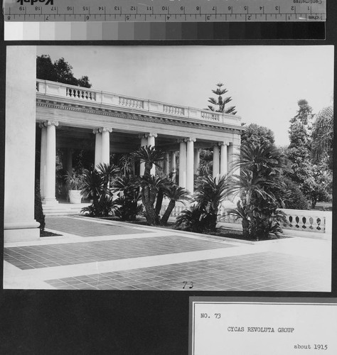 Loggia and south terrace of the Huntington residence, circa 1915