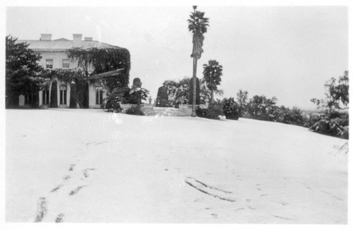 Huntington residence from the west after snowfall, January 15, 1932