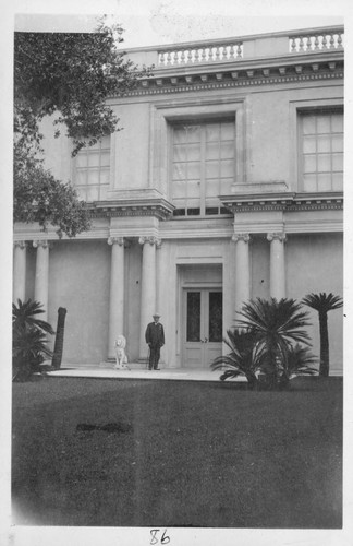 Henry E. Huntington on north court of residence, circa 1914