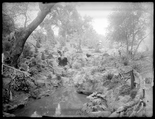 Stream and waterfall of the Japanese garden