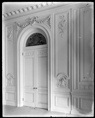 Large drawing room in the Huntington residence during construction, circa 1910