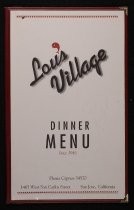 Lou's Village menu, c. 2000