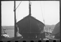 Sailboat dry-docked on Pacific coast