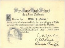 San Jose High School diploma for Wilda J. Carter