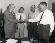 Doug Perham Receives Five Year Pin at Varian, 1953