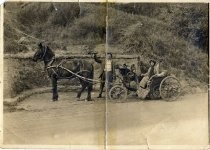 Man and Woman with Horse-Drawn Carriage and Horn