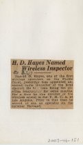 H. D. Hayes Named Wireless Inspector