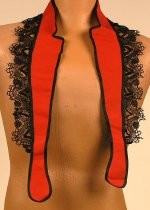 Red silk and black lace collar