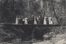 Group on Bloom's Creek Bridge, looking at the forest