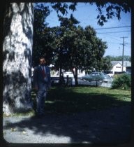 Man in suit under tree