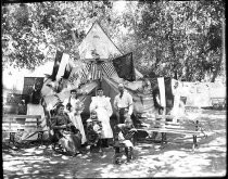 Group portrait of family with tent