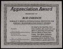 Norman Y. Mineta International Institute for Surface Transportation Policy Studies Appreciation Award