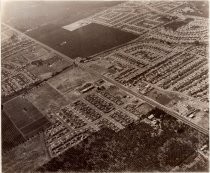 Aerial view of subdivisions and farms