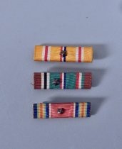 Three WWII Military ribbon bars with bronze service stars