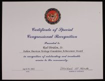 Certificate of Special Congressional Recognition