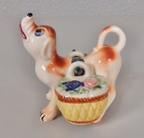 Dog with baskets of flowers salt & pepper shakers