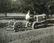 Tractor in orchard with Knapp Subsoil Plow, Catalog Photo 61-B