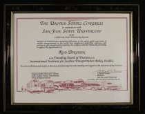 Certificate of appointment to the Founding Board of Trustees of the International Institute for Surface Transportation Policy Studies