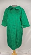 Emerald satin brocade evening coat