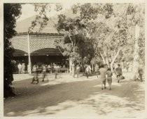 Spectators in park outside Alum Rock Park carousel