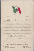 Invitation to 84th anniversary celebration of Mexican independence, 1894, at Verein Hall