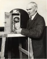 Lee de Forest posing with diathermy apparatus