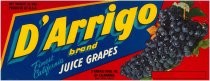 D'Arrigo brand Finest California Juice Grapes box label