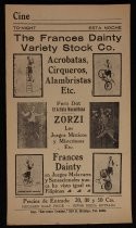 The Frances Dainty Variety Stock Co. handbill