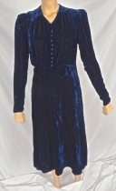 Navy blue silk velvet dress