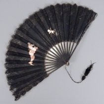 Black lace fan with lady and angel