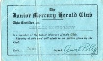 Membership card to the Junior Mercury Herald Club