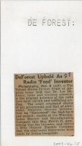 DeForest Upheld As Radio 'Feed' Inventor