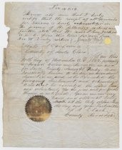 Manumission certificate of Plim [Clem] Jackson, signed by James W. Finley, November 1854, filed November 1855