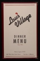 Lou's Village menu, c. 2000