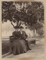 Portrait of a couple sitting on a bench