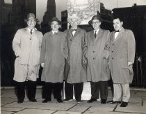 Lee de Forest in front of "Memory of Wireless Operators" memorial