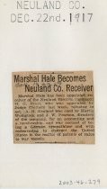 Marshal Hale Becomes Neuland Co. Receiver