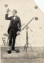 Charles Herrold, with sextant and refracting telescope, 1892