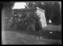 Group of women in front of Joaquin Miller funeral pyre