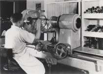 Charles V. Litton's first Model K glass lathe (Photograph taken around 1942)