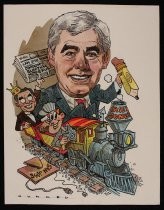 Caricature of Rod Diridon on train